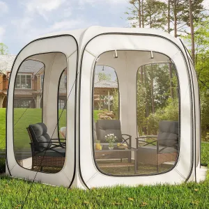 YITAHOME 10x10ft Screen House Tent, Camping Screen Room Gazebo with Storage Bag, Instant Screen Tent with Nails, Ropes, Nets & 6 Mesh Zipper Doors for Patio Backyard Garden Outdoor Activities, Beige