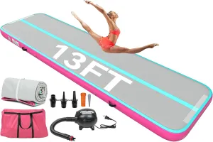 YITAHOME Air Gymnastics Mat 10ft/13ft/16ft/20ft Tumble Track Mat 4/8 Inches Thick Inflatable Tumbling Mat with Electric Pump & Carry Bag for Home Use/Tumble/Gym/Training/Cheerleading/Park/Water