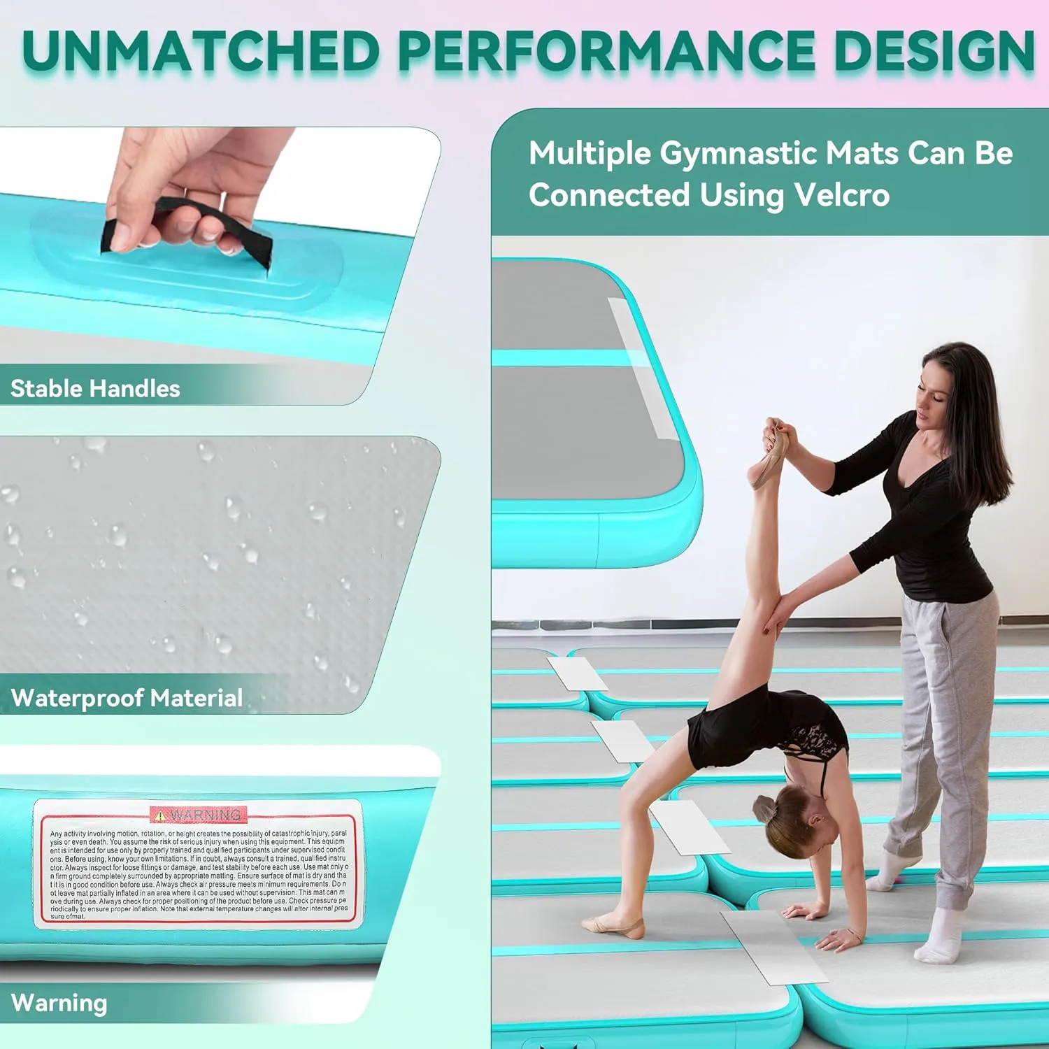YITAHOME Air Gymnastics Mat 10ft/13ft/16ft/20ft Tumble Track Mat 4/8 Inches Thick Inflatable Tumbling Mat with Electric Pump & Carry Bag for Home Use/Tumble/Gym/Training/Cheerleading/Park/Water
