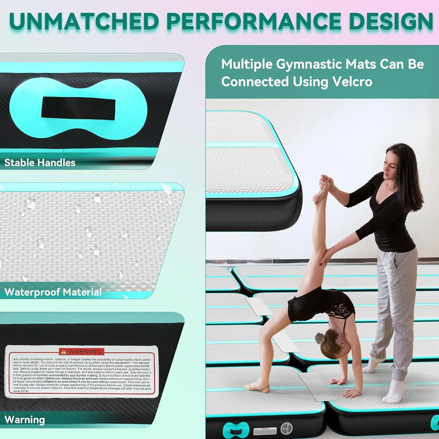 YITAHOME Air Gymnastics Mat 10ft/13ft/16ft/20ft Tumble Track Mat 4/8 Inches Thick Inflatable Tumbling Mat with Electric Pump & Carry Bag for Home Use/Tumble/Gym/Training/Cheerleading/Park/Water