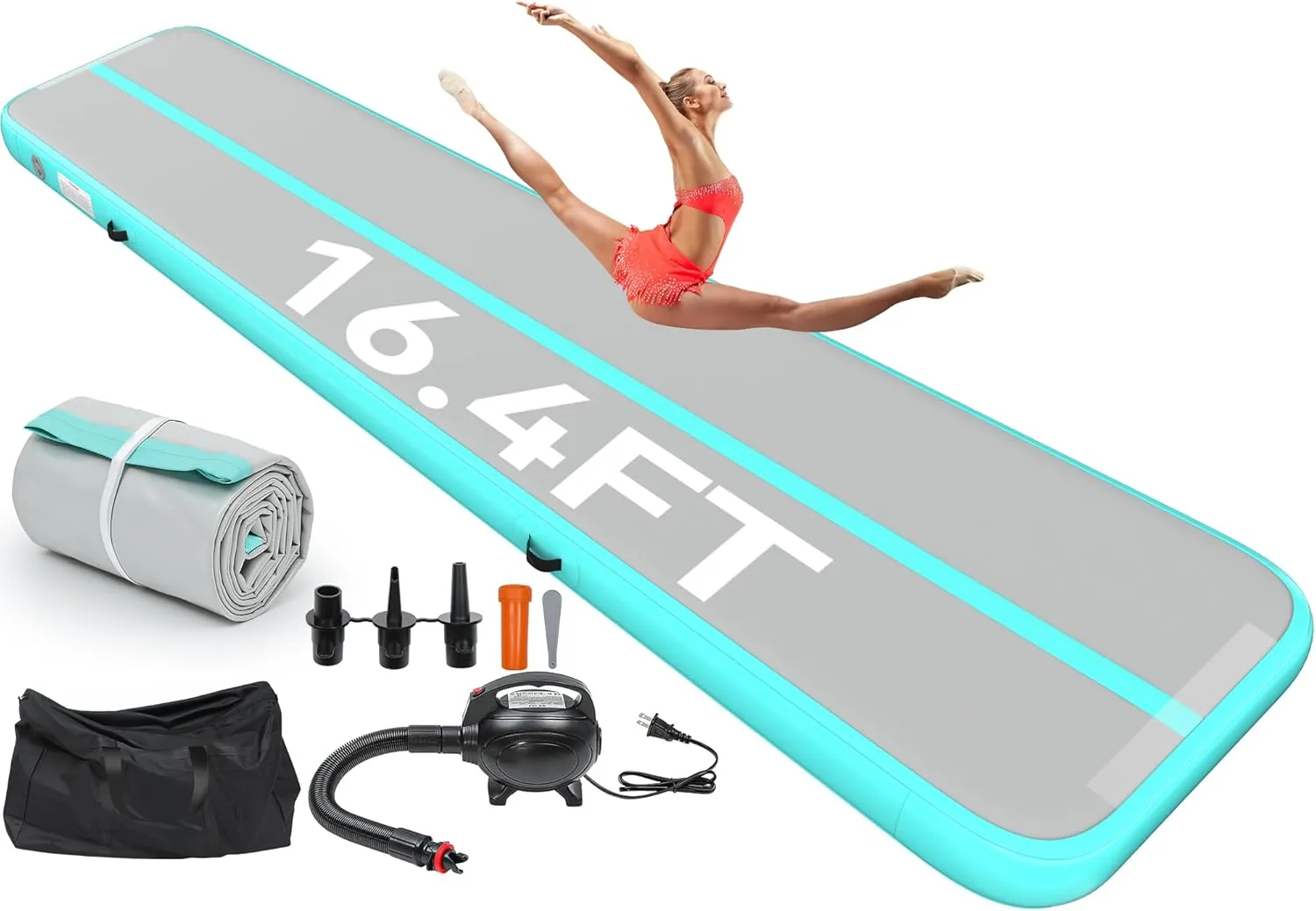 YITAHOME Air Gymnastics Mat 10ft/13ft/16ft/20ft Tumble Track Mat 4/8 Inches Thick Inflatable Tumbling Mat with Electric Pump & Carry Bag for Home Use/Tumble/Gym/Training/Cheerleading/Park/Water
