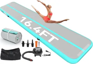 YITAHOME Air Gymnastics Mat 10ft/13ft/16ft/20ft Tumble Track Mat 4/8 Inches Thick Inflatable Tumbling Mat with Electric Pump & Carry Bag for Home Use/Tumble/Gym/Training/Cheerleading/Park/Water
