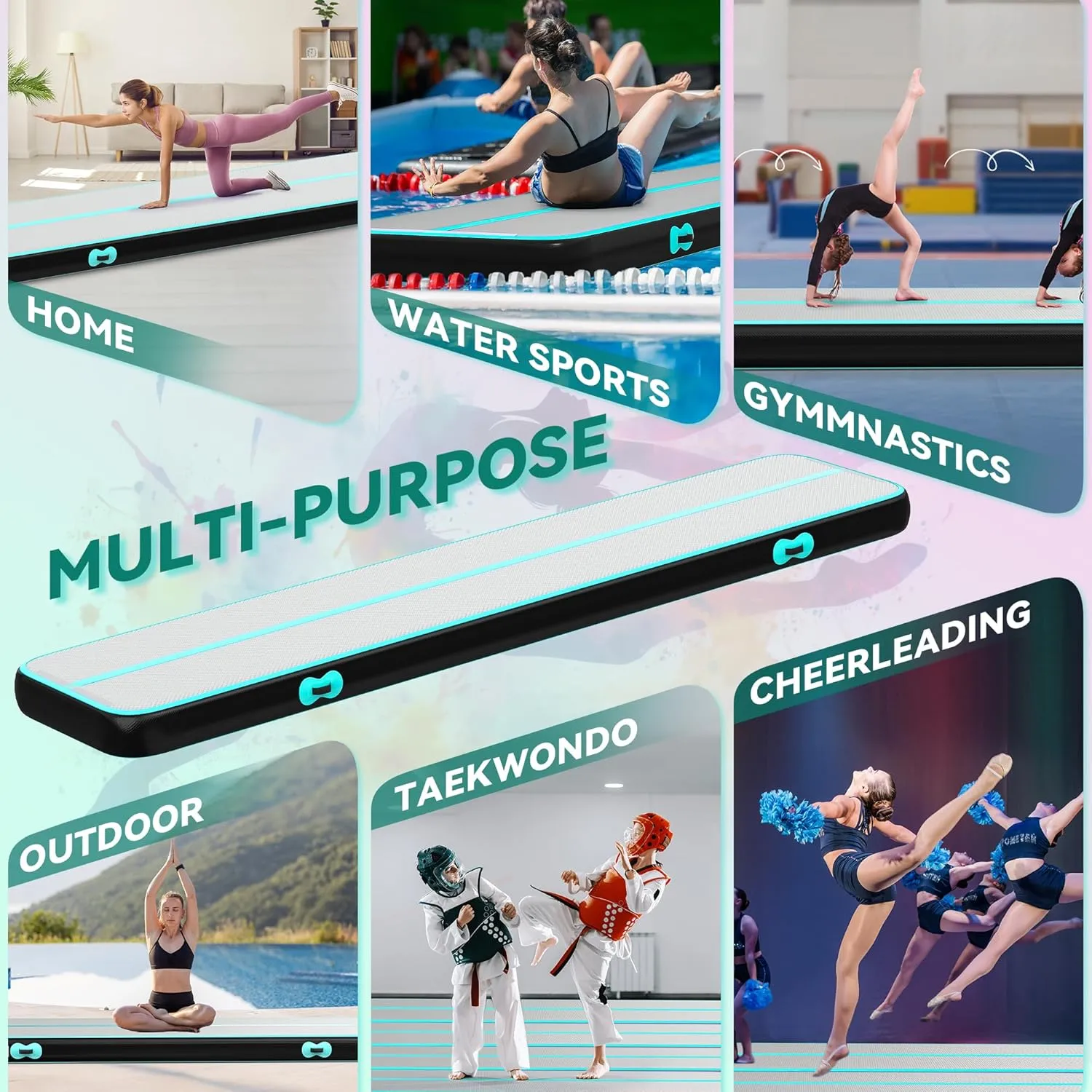 YITAHOME Air Gymnastics Mat 10ft/13ft/16ft/20ft Tumble Track Mat 4/8 Inches Thick Inflatable Tumbling Mat with Electric Pump & Carry Bag for Home Use/Tumble/Gym/Training/Cheerleading/Park/Water