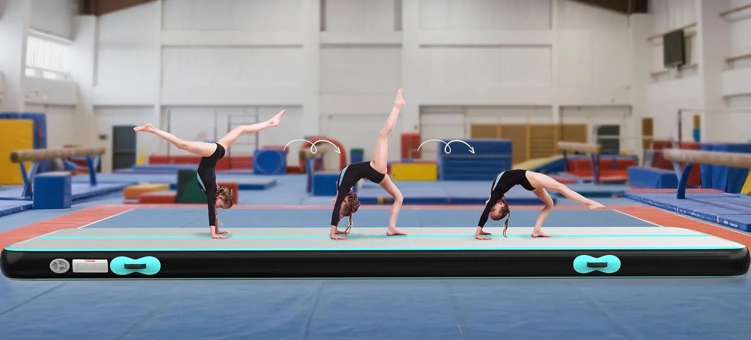 YITAHOME Air Gymnastics Mat 10ft/13ft/16ft/20ft Tumble Track Mat 4/8 Inches Thick Inflatable Tumbling Mat with Electric Pump & Carry Bag for Home Use/Tumble/Gym/Training/Cheerleading/Park/Water