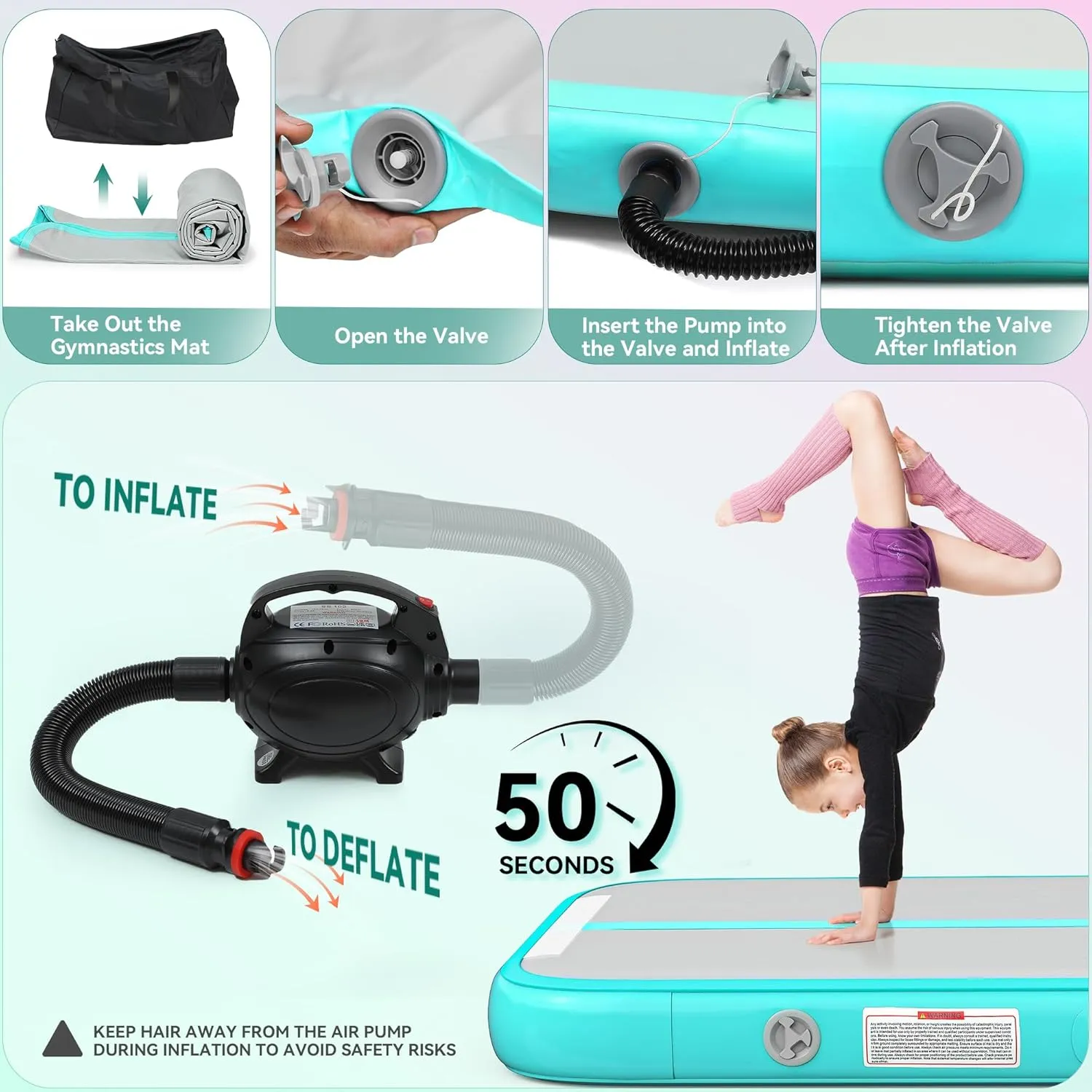 YITAHOME Air Gymnastics Mat 10ft/13ft/16ft/20ft Tumble Track Mat 4/8 Inches Thick Inflatable Tumbling Mat with Electric Pump & Carry Bag for Home Use/Tumble/Gym/Training/Cheerleading/Park/Water