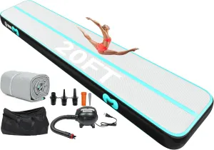 YITAHOME Air Gymnastics Mat 10ft/13ft/16ft/20ft Tumble Track Mat 4/8 Inches Thick Inflatable Tumbling Mat with Electric Pump & Carry Bag for Home Use/Tumble/Gym/Training/Cheerleading/Park/Water