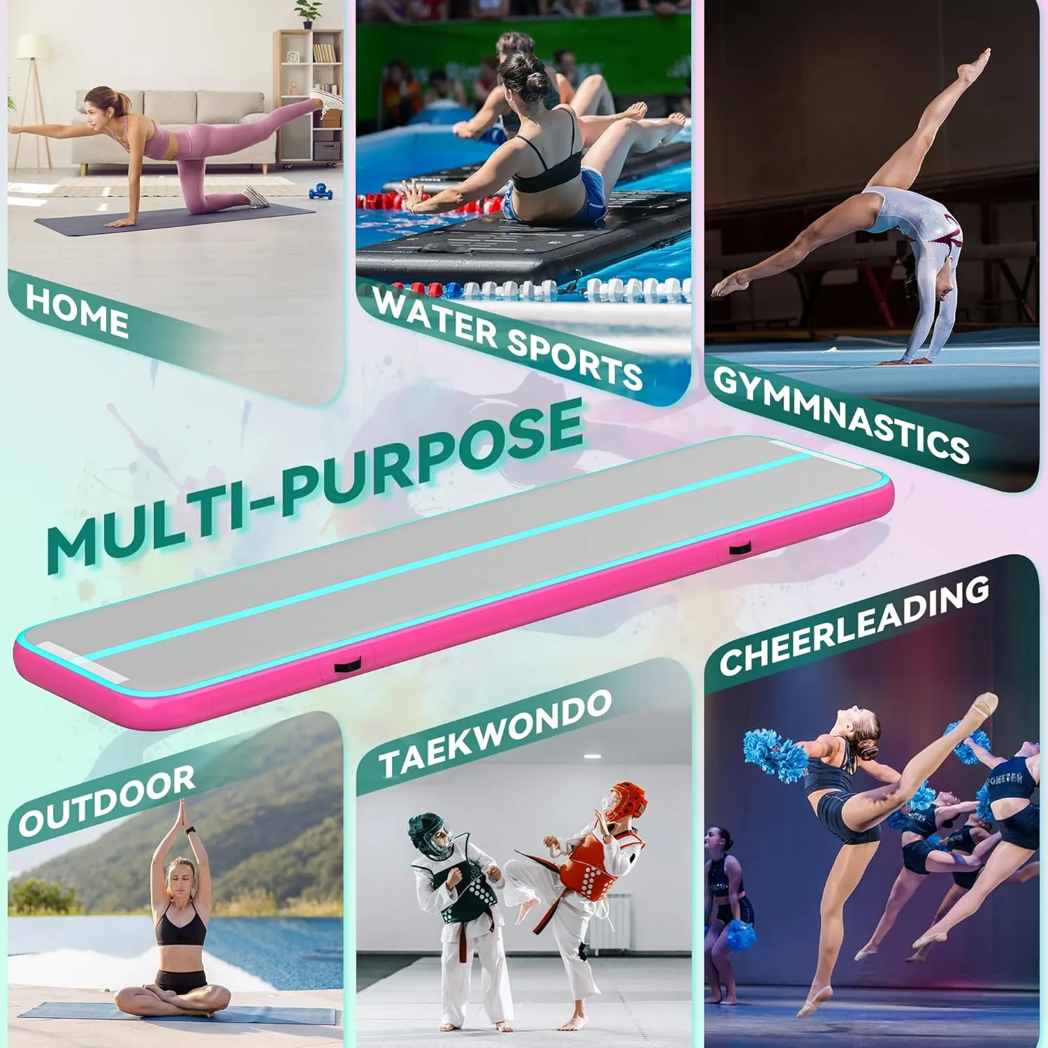 YITAHOME Air Gymnastics Mat 10ft/13ft/16ft/20ft Tumble Track Mat 4/8 Inches Thick Inflatable Tumbling Mat with Electric Pump & Carry Bag for Home Use/Tumble/Gym/Training/Cheerleading/Park/Water