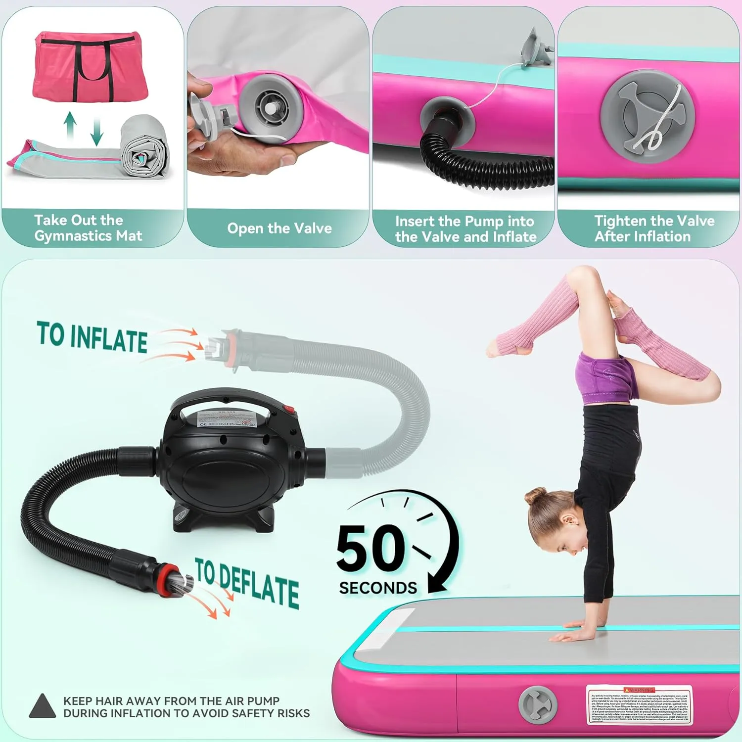 YITAHOME Air Gymnastics Mat 10ft/13ft/16ft/20ft Tumble Track Mat 4/8 Inches Thick Inflatable Tumbling Mat with Electric Pump & Carry Bag for Home Use/Tumble/Gym/Training/Cheerleading/Park/Water