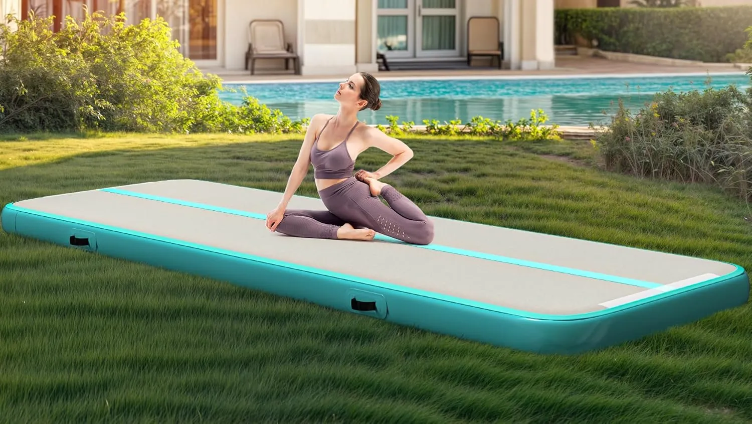 YITAHOME Air Gymnastics Mat 10ft/13ft/16ft/20ft Tumble Track Mat 4/8 Inches Thick Inflatable Tumbling Mat with Electric Pump & Carry Bag for Home Use/Tumble/Gym/Training/Cheerleading/Park/Water
