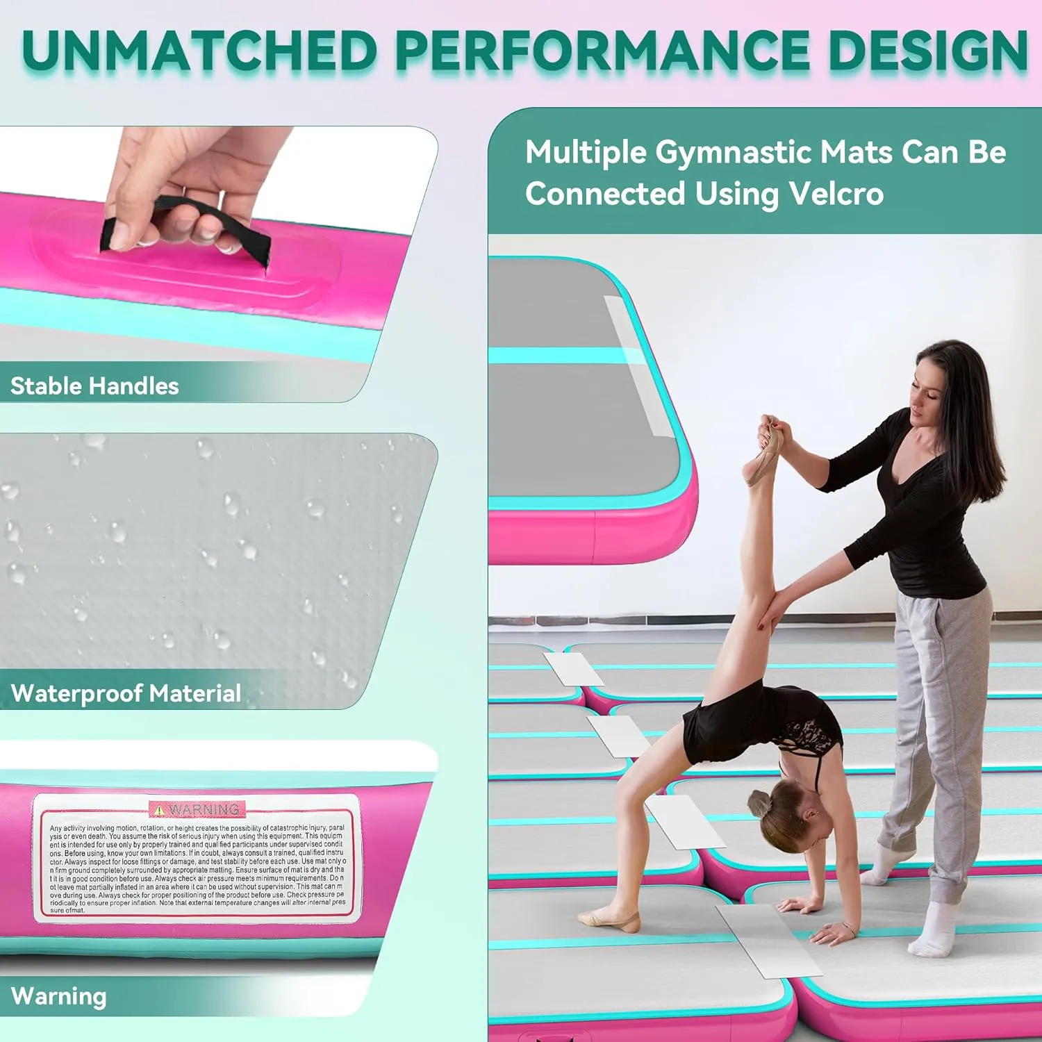YITAHOME Air Gymnastics Mat 10ft/13ft/16ft/20ft Tumble Track Mat 4/8 Inches Thick Inflatable Tumbling Mat with Electric Pump & Carry Bag for Home Use/Tumble/Gym/Training/Cheerleading/Park/Water