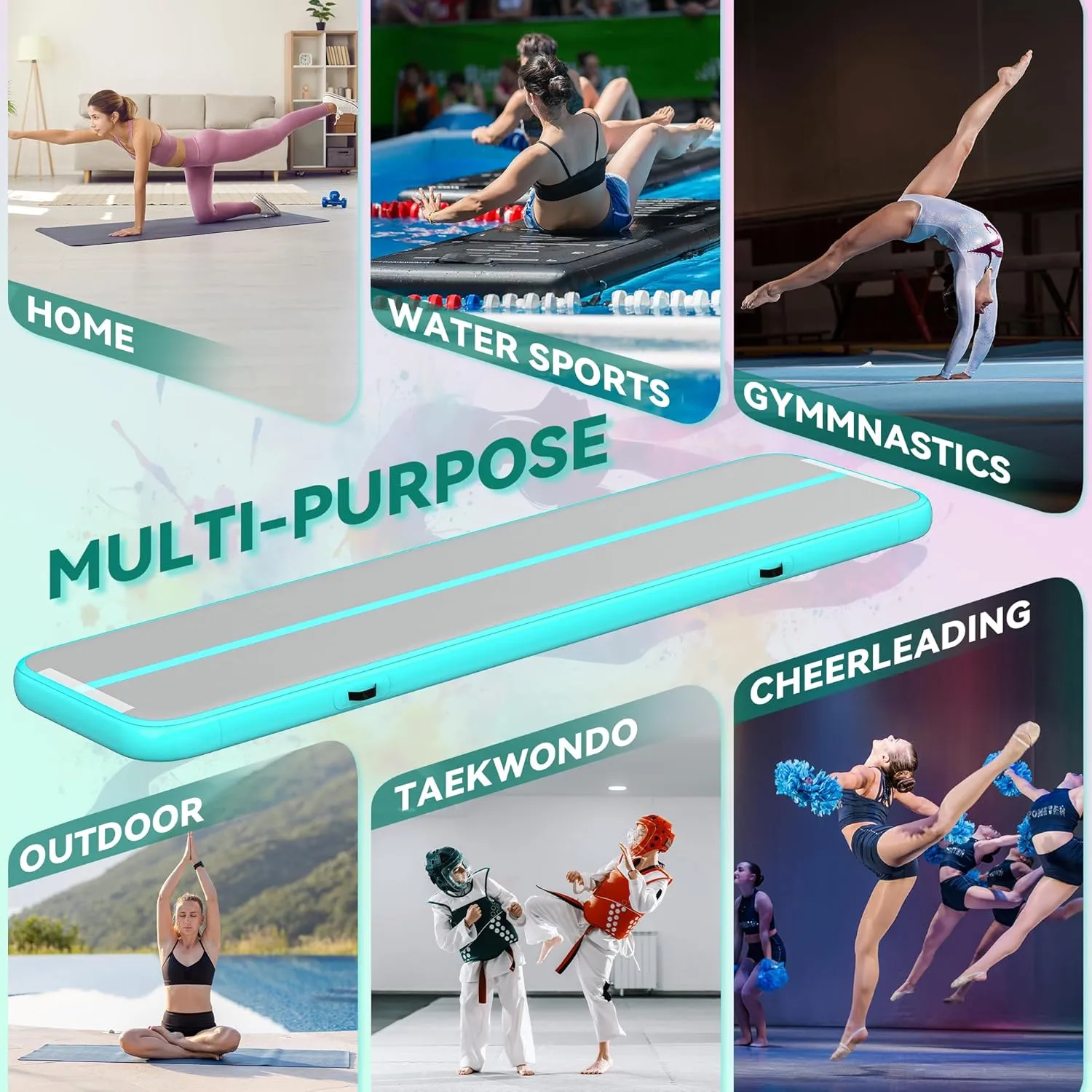 YITAHOME Air Gymnastics Mat 10ft/13ft/16ft/20ft Tumble Track Mat 4/8 Inches Thick Inflatable Tumbling Mat with Electric Pump & Carry Bag for Home Use/Tumble/Gym/Training/Cheerleading/Park/Water