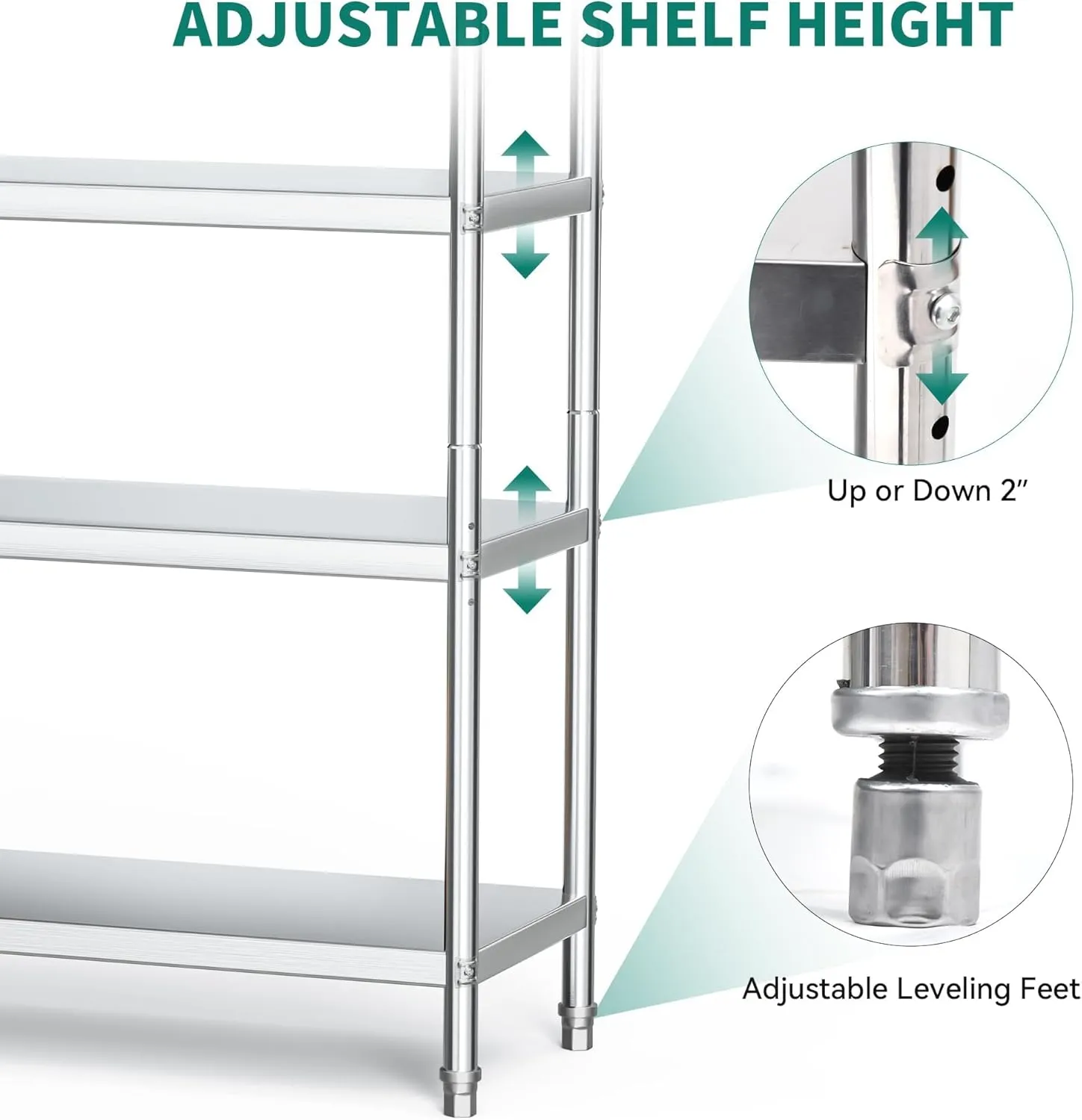 YITAHOME NSF Stainless Steel Shelving Unit 5 Tier, 48"*18"*72" Storage Shelves, Heavy Duty Shelf for Garage Kitchen Office Restaurant Warehouse