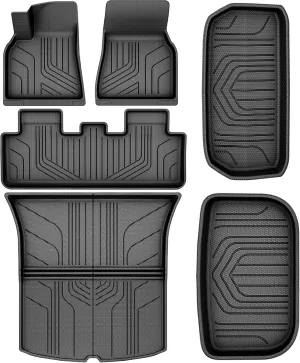 YITAMOTOR Floor Mats Full Set Compatible with Tesla Model Y 2021-2024 2025 5 Seater (Not Fit Model Y Juniper), All-Weather Cargo Liners Rear Cargo Tray Trunk Automotive Accessories, Black