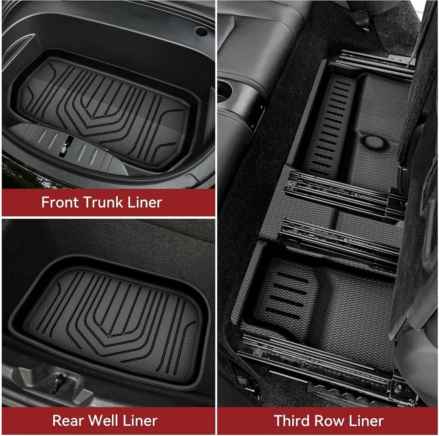 YITAMOTOR Floor Mats Full Set Compatible with Tesla Model Y 2021-2024 2025 5 Seater (Not Fit Model Y Juniper), All-Weather Cargo Liners Rear Cargo Tray Trunk Automotive Accessories, Black