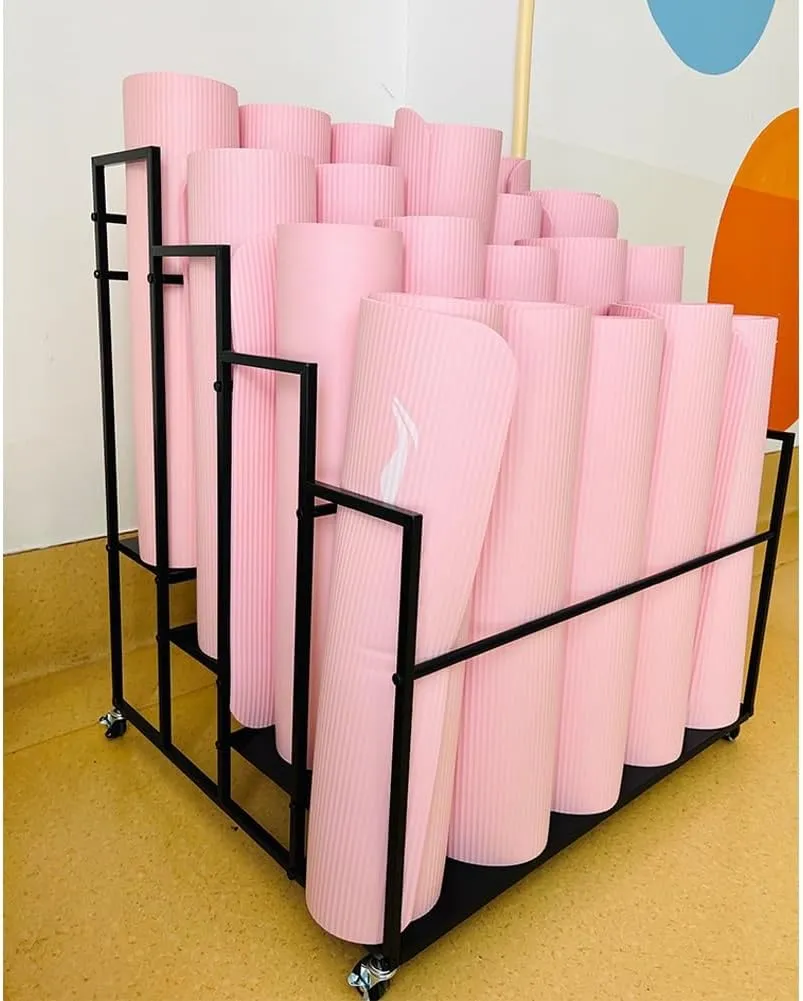 Yoga Mat Holder Basket, Large Yoga Mat Storage Cart with Wheels, Yoga Mat Rack Foam Rollers Organizer, Commercial Rack for Yoga Mat Foam Roller Storage for Gym/Yoga Studio Hold 30 Exercise Mats(Black,