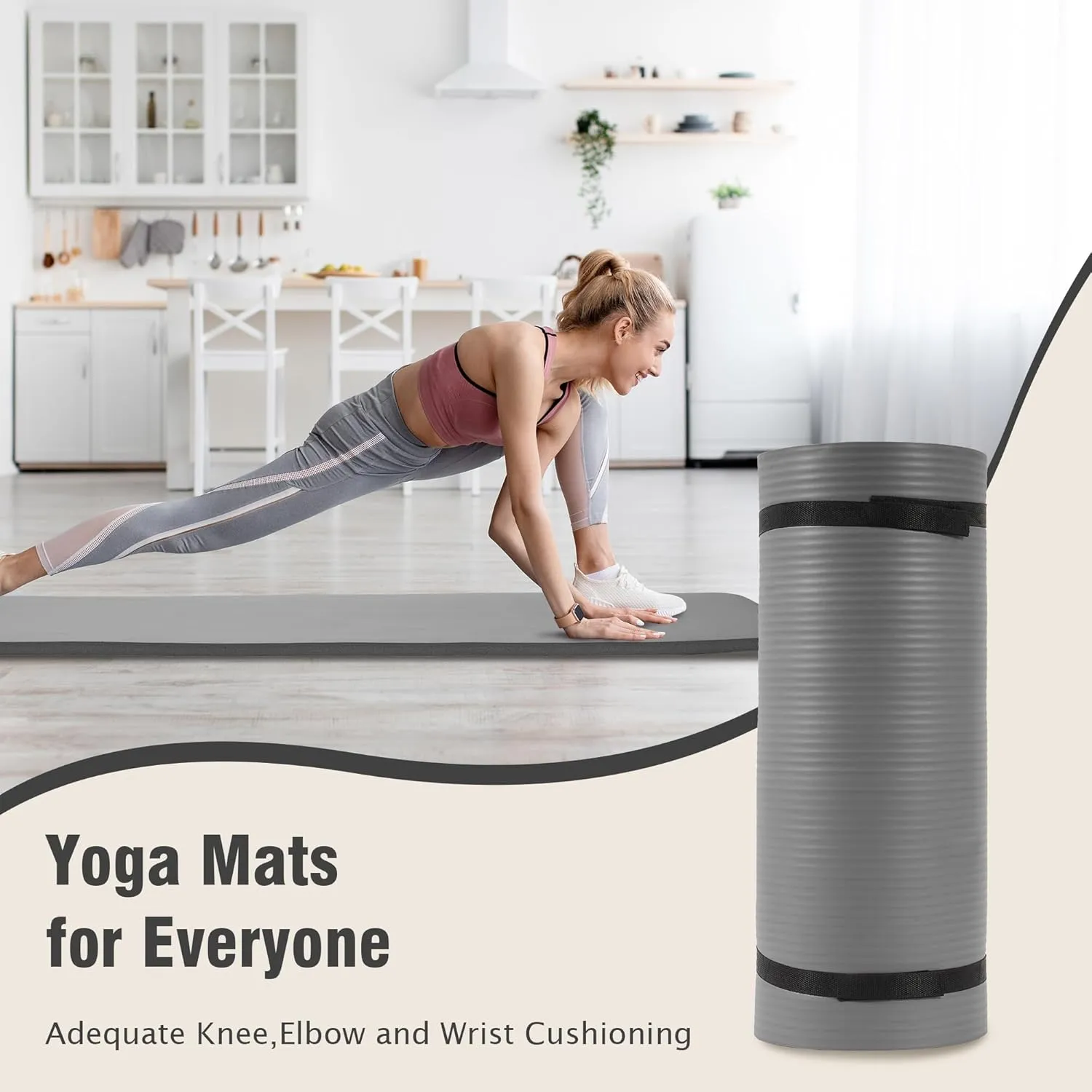 Yoga Mat, One-Inch Extra Thick High Density Exercise Mat, Anti-Tear Exercise Yoga Mat with Carrying Strap, Suitable for Various Yoga Exercises
