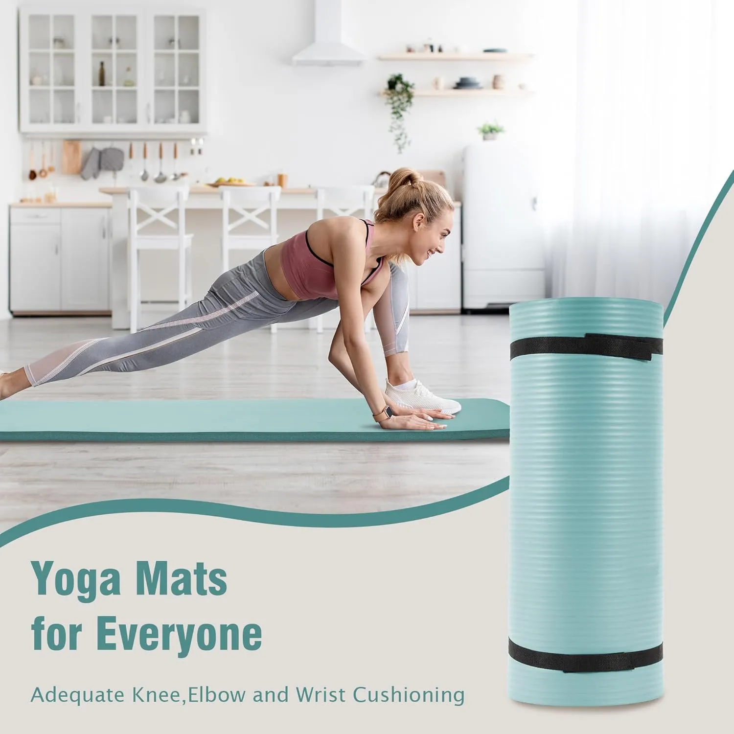 Yoga Mat, One-Inch Extra Thick High Density Exercise Mat, Anti-Tear Exercise Yoga Mat with Carrying Strap, Suitable for Various Yoga Exercises