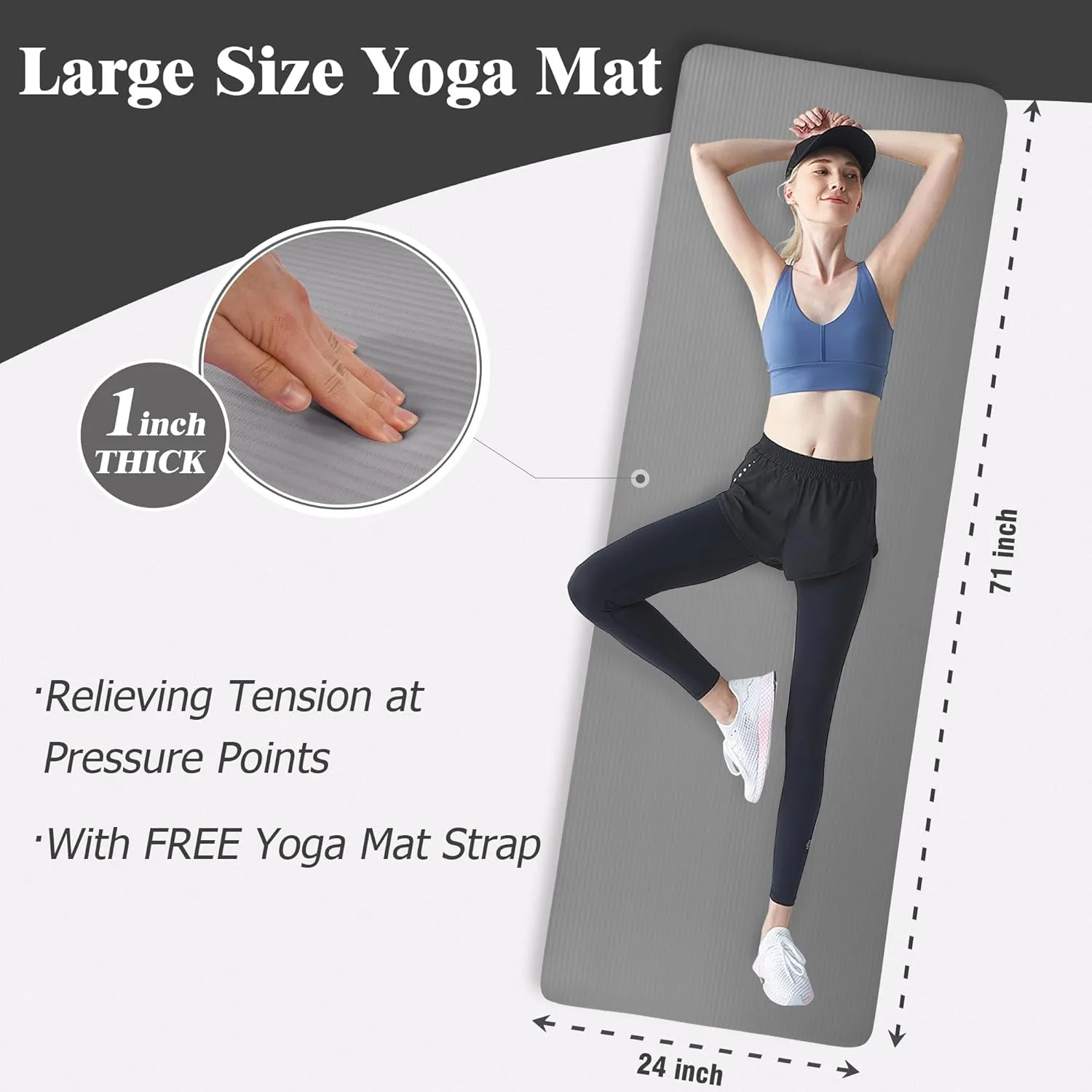 Yoga Mat, One-Inch Extra Thick High Density Exercise Mat, Anti-Tear Exercise Yoga Mat with Carrying Strap, Suitable for Various Yoga Exercises
