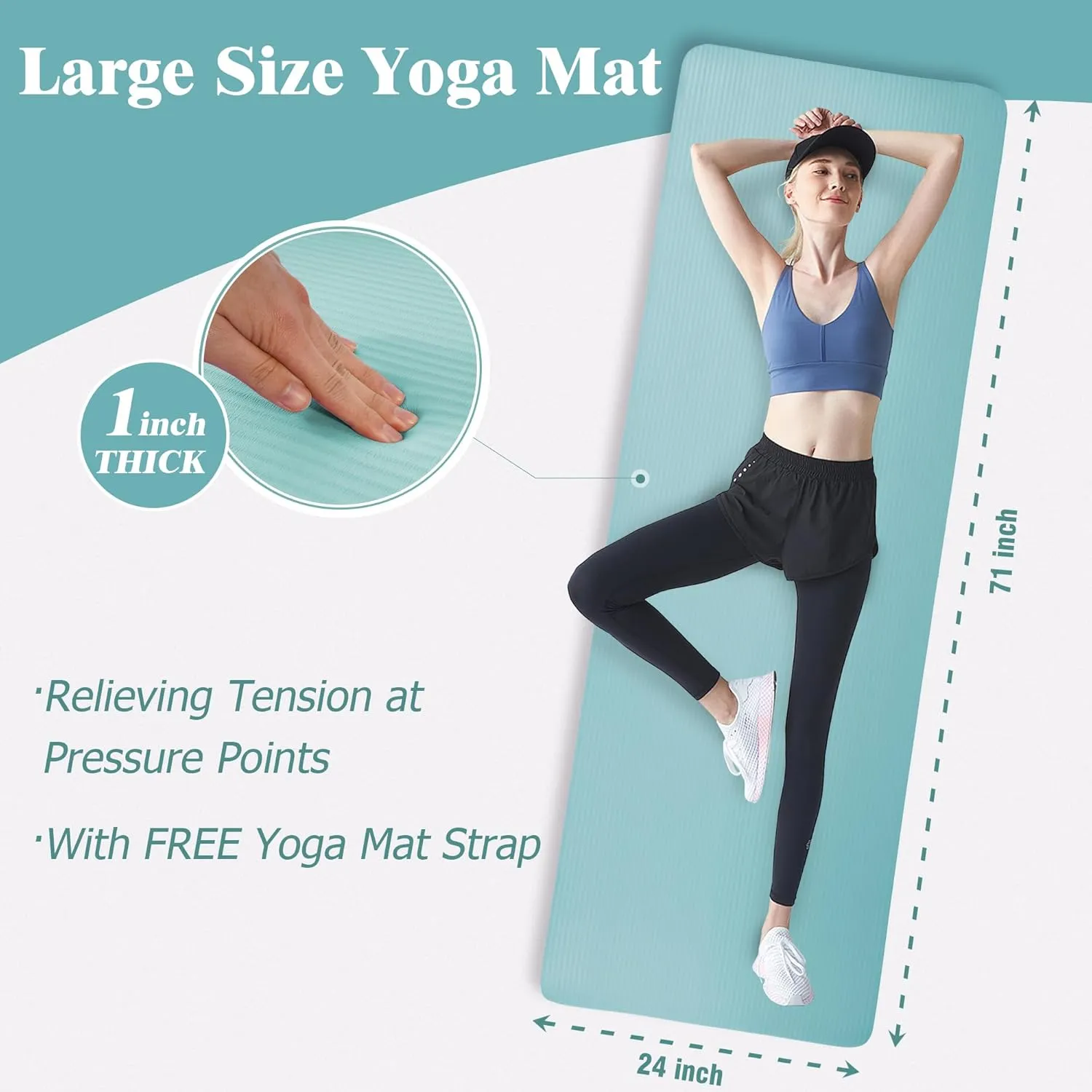 Yoga Mat, One-Inch Extra Thick High Density Exercise Mat, Anti-Tear Exercise Yoga Mat with Carrying Strap, Suitable for Various Yoga Exercises