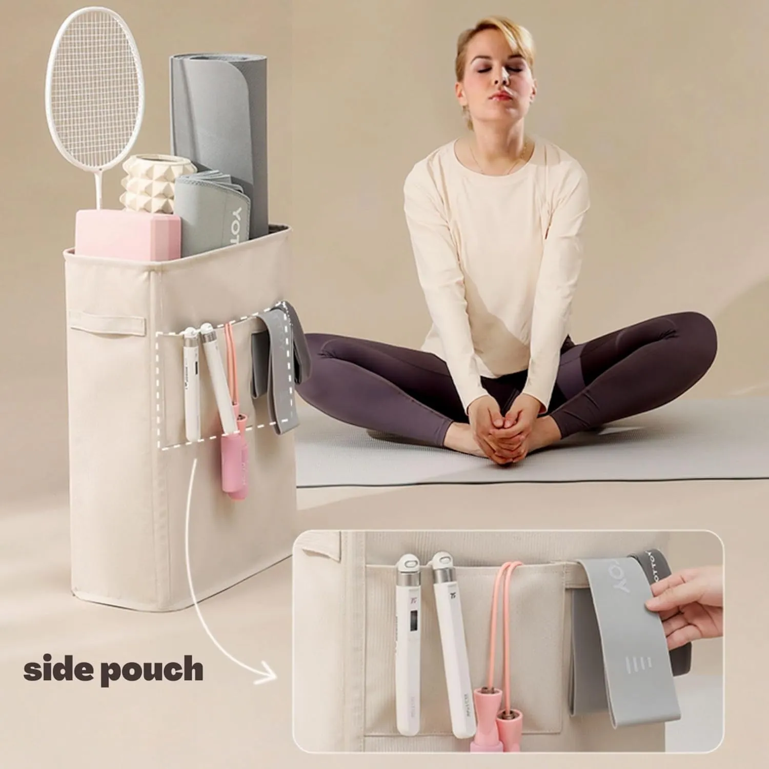 Yoga Mat Storage, Home Gym Workout Exercise Equipment Organizer for Foam Roller, Yoga Straps and Resistance Bands