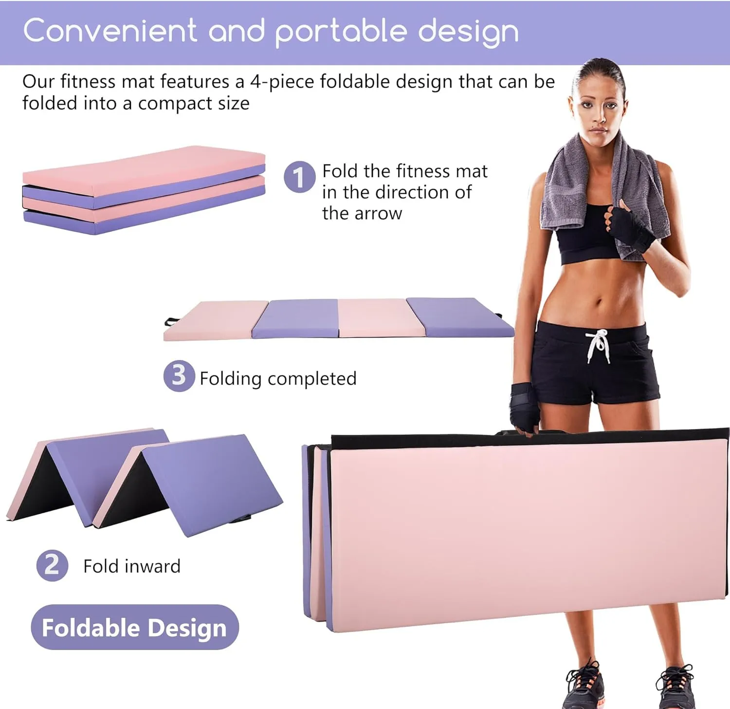 Yoga Mat Thick 2 Inch Workout Flooring for Home Gym - Exercise, Gymnastics, Tumbling, Pilates, Dance Equipment - Foldable Foam Play Mat for Kids and Adults