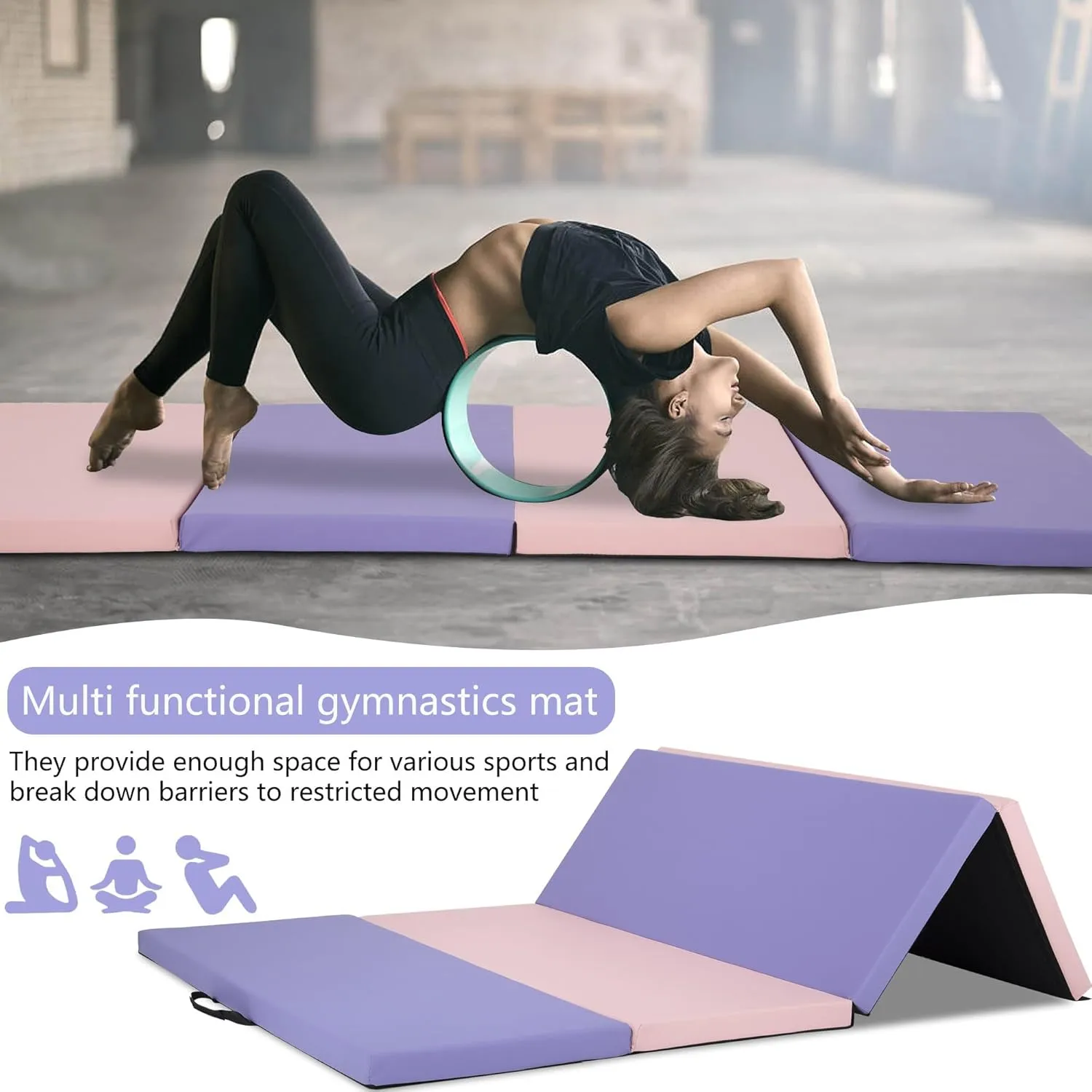 Yoga Mat Thick 2 Inch Workout Flooring for Home Gym - Exercise, Gymnastics, Tumbling, Pilates, Dance Equipment - Foldable Foam Play Mat for Kids and Adults