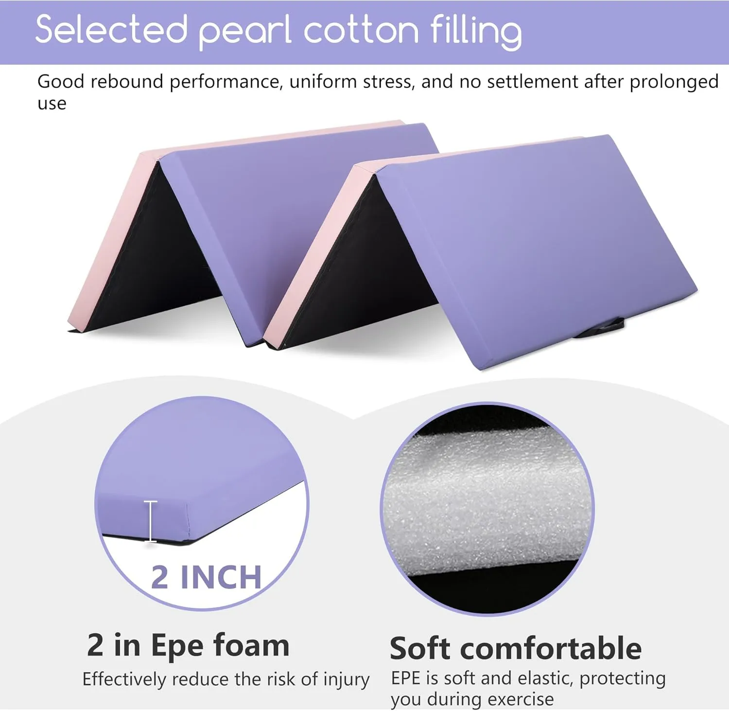 Yoga Mat Thick 2 Inch Workout Flooring for Home Gym - Exercise, Gymnastics, Tumbling, Pilates, Dance Equipment - Foldable Foam Play Mat for Kids and Adults