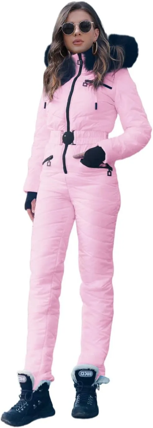 Yousify Womens Onesie Ski Suit Winter Outdoor Sports Waterproof Snowsuit Jumpsuits Jacket