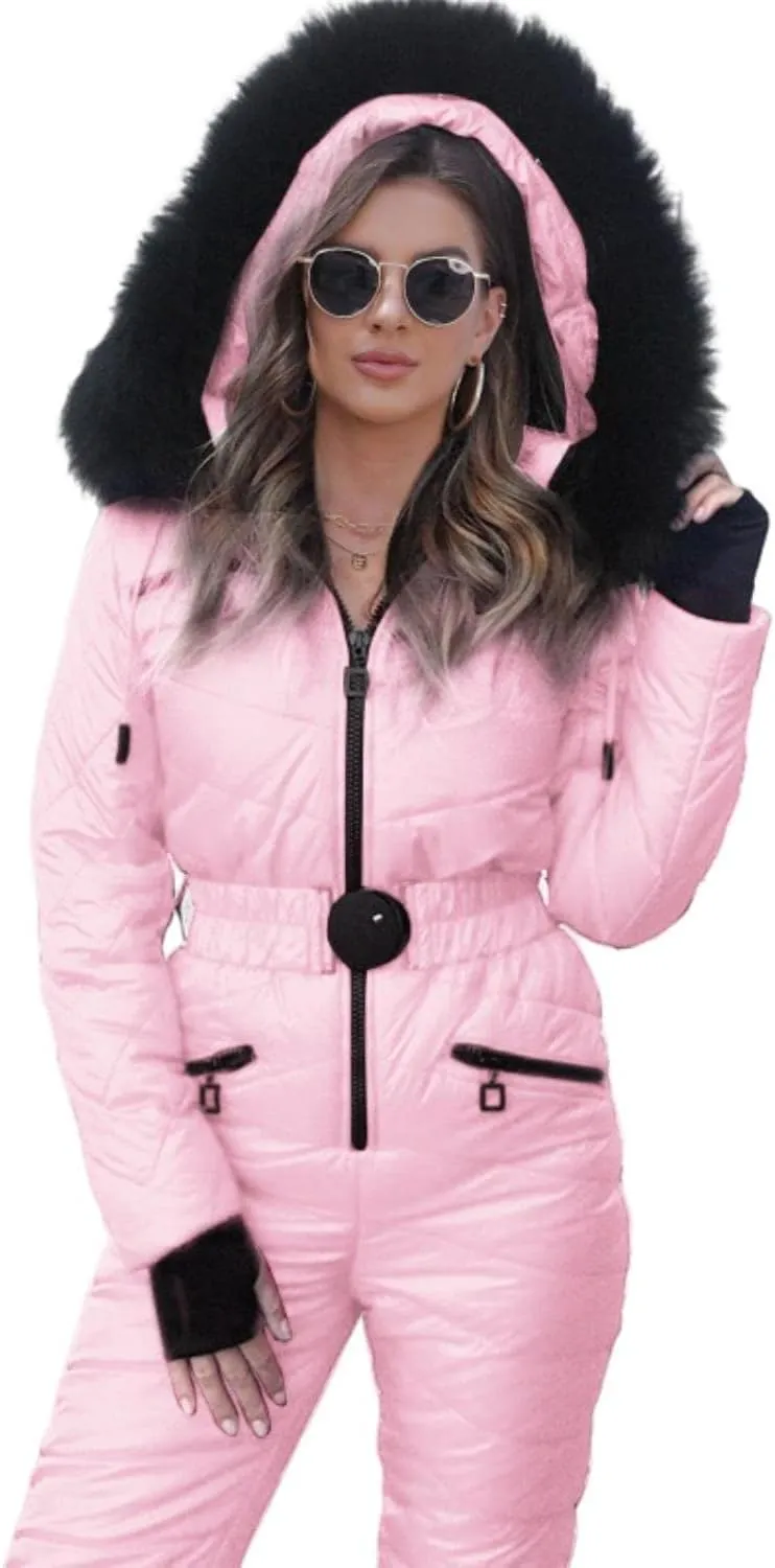 Yousify Womens Onesie Ski Suit Winter Outdoor Sports Waterproof Snowsuit Jumpsuits Jacket