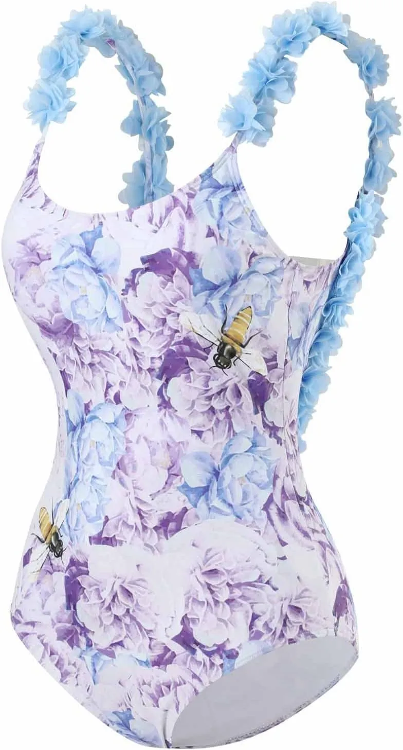 ZDRZK Sexy One Piece Swimsuit for Women with Matching Cover Ups Sarong Retro Floral Print Bikini Set Two Piece Bathing Suit