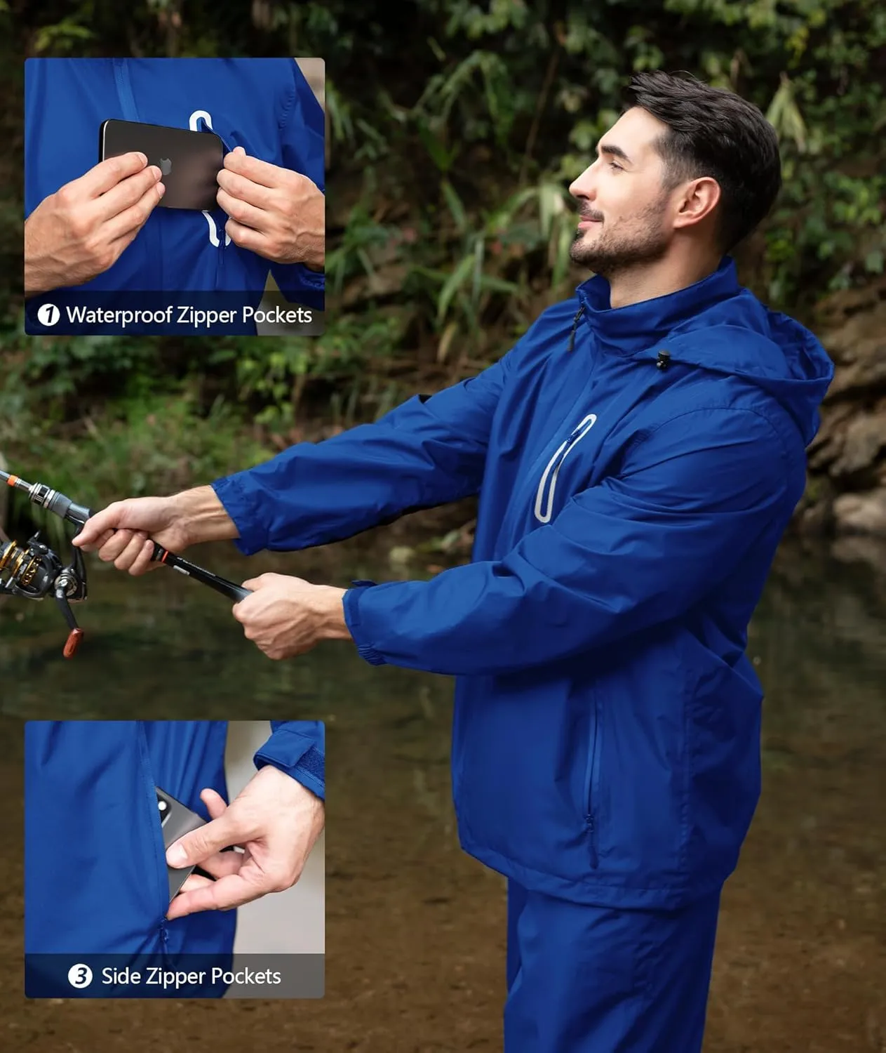ZITY Rain Suit for Men Women Unisex Waterproof Golf Rain Gear Lightweight Breathable Mesh Waterpoof Zipper Pockets