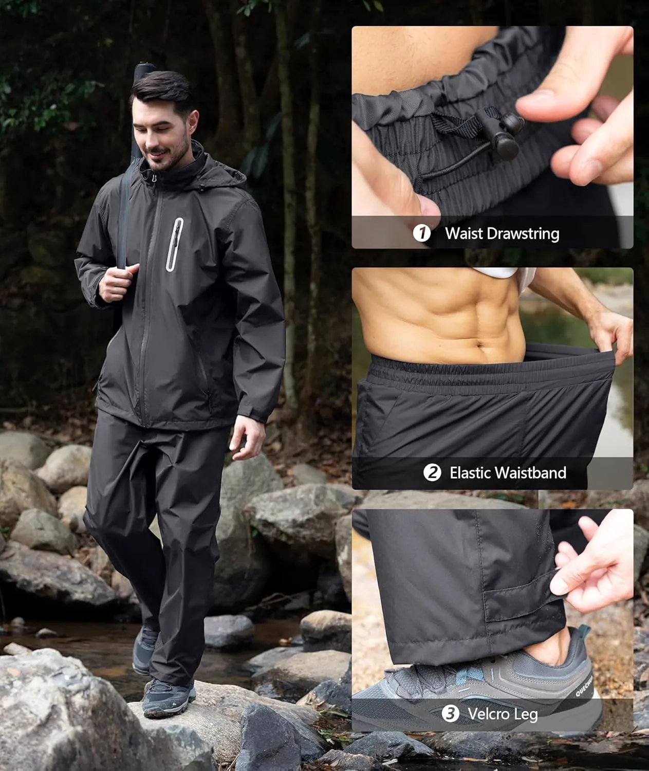 ZITY Rain Suit for Men Women Unisex Waterproof Golf Rain Gear Lightweight Breathable Mesh Waterpoof Zipper Pockets