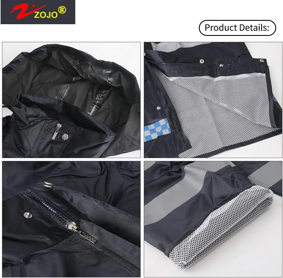 zojo High Visibility Safety Rain suit, Jacket, Pants High Visibility Reflective Rain Coats (Navy-2XL)