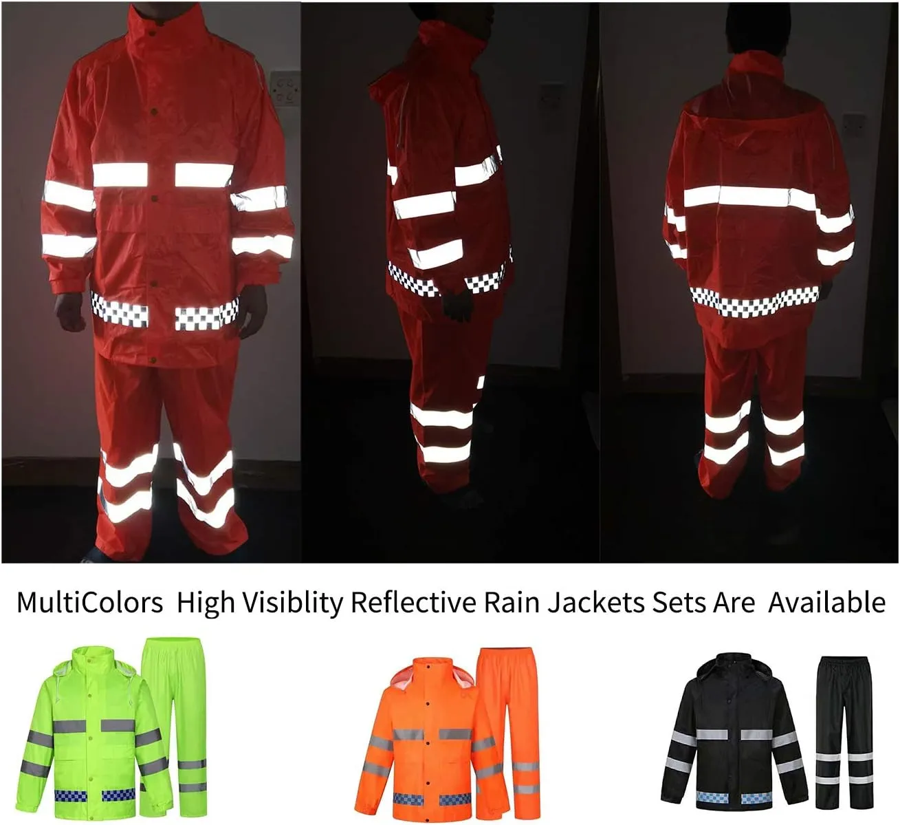 zojo High Visibility Safety Rain suit, Jacket, Pants High Visibility Reflective Rain Coats (Navy-2XL)